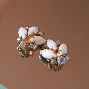 Vintage Genuine Milk Glass Aurora Borealis Earrings